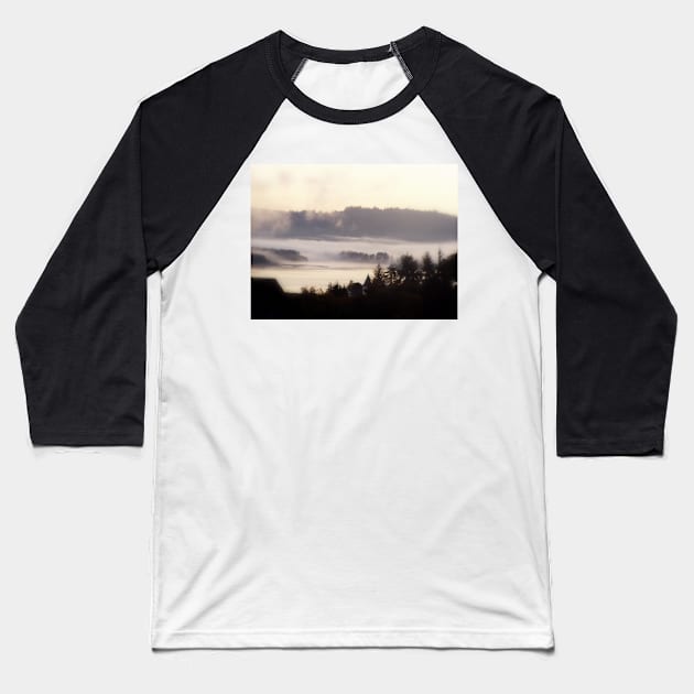 foggy sunrise over the Columbia River 2 Baseball T-Shirt by DlmtleArt